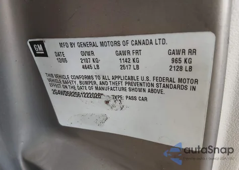 2006 Buick Lacrosse Cxl из США, поврежденный, VIN 2G4WD582561222026